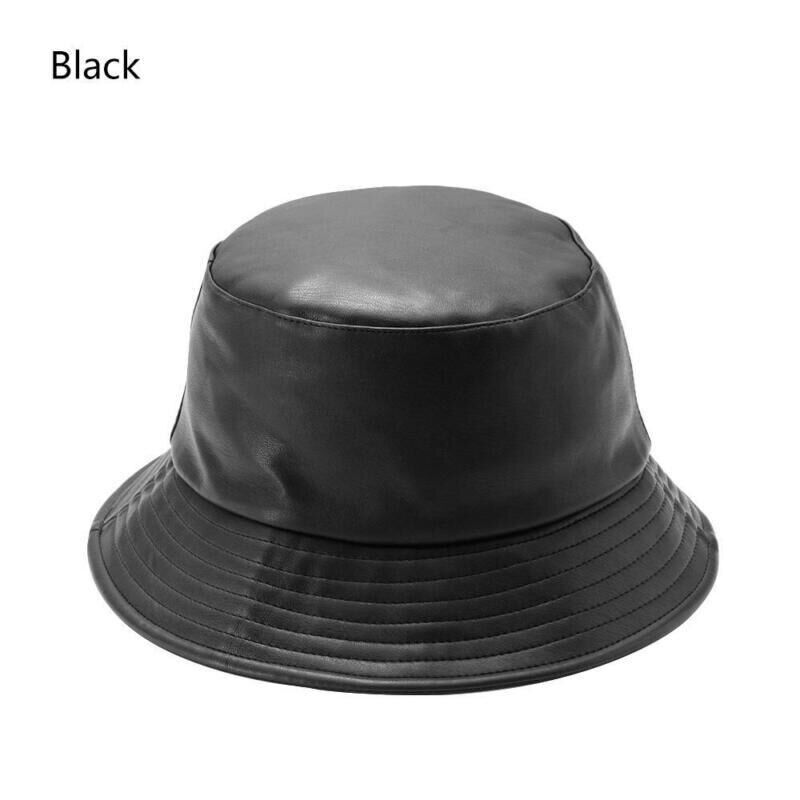 Men Outdoor Waterproof Hiking PU Bucket Hat Fisherman Cap Leather Sun Caps