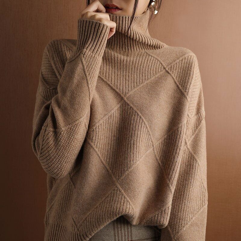 Women's Pullover Sweater Thickened Warmth Knitted Wool Sweater High Collar