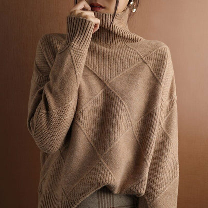 Women's Pullover Sweater Thickened Warmth Knitted Wool Sweater High Collar