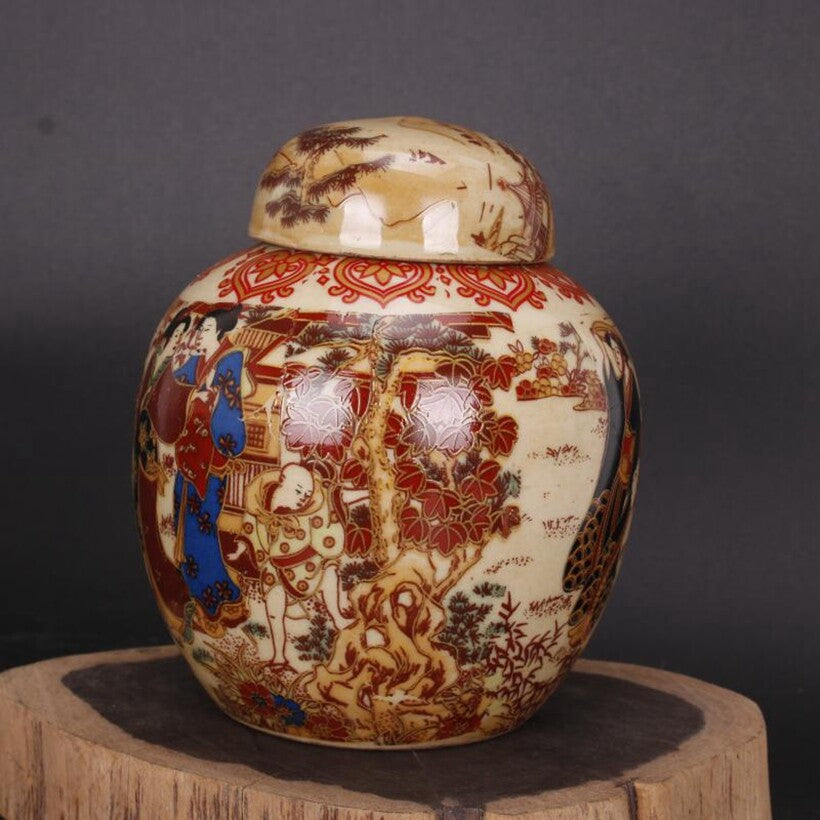 Old Chinese Porcelain Color Hand Painted Kimono Beauty Jar Pots Tea Caddy Crafts