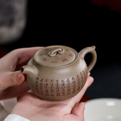 Handmade Tea Pot Chinese Character Carved Tea Master Pot Zisha Qinghui Duan Clay