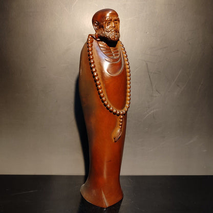 7" Boxwood carving wooden buddha monk statue home decor figurines meditation art