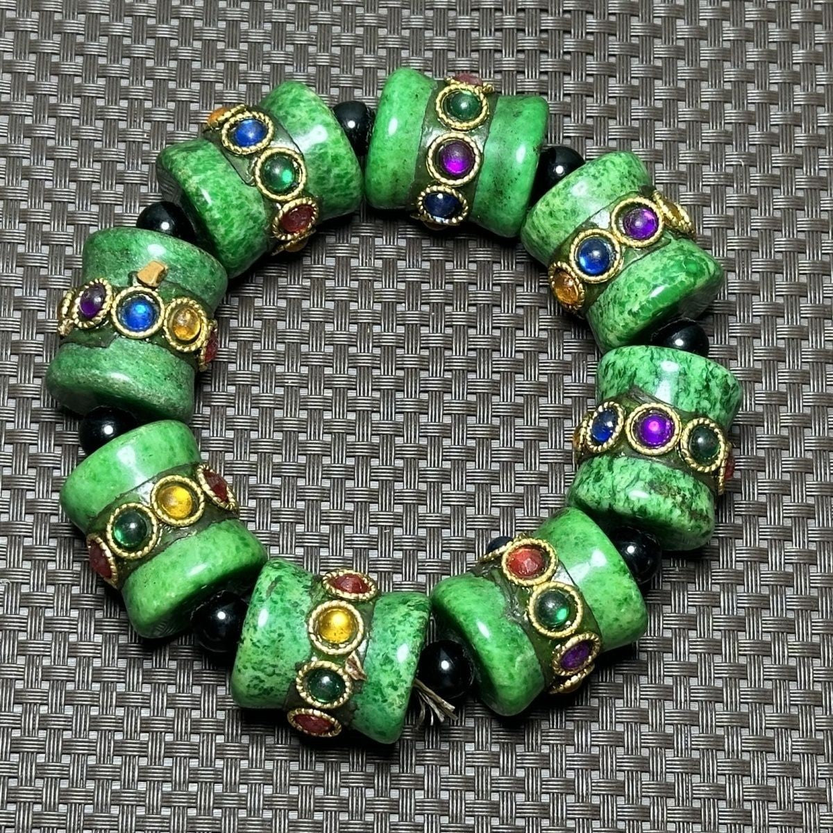 China Tibetan Natural Old Jade Collection Big Beads Green Bracelet Lucky Gift