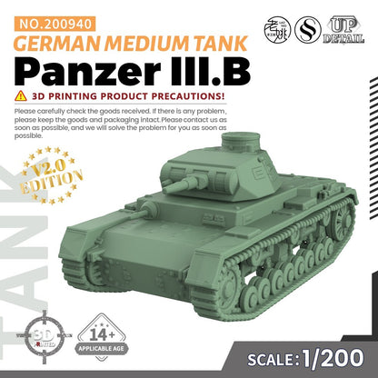 SSMODEL SS200940 1/200 Military Model Kit German Panzer III.B Medium Tank