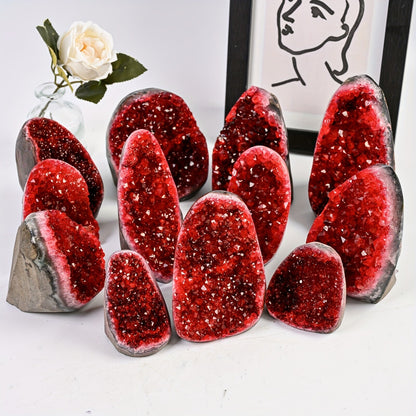 1PC Wine Red Geode Cluster with Display Stand Premium Crystal Home Office Decor