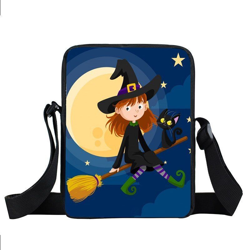Witch Black Cat Messenger Bag Clutch Canvas Crossbody Shoulder Bags Travel Small