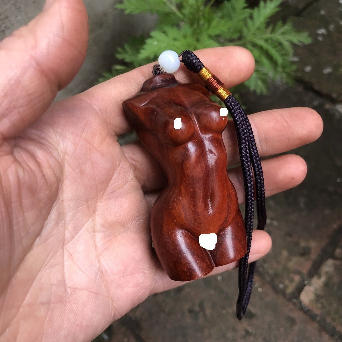 Vintage Red Sandalwood Female Form Pendant - 7cm Handheld Carving
