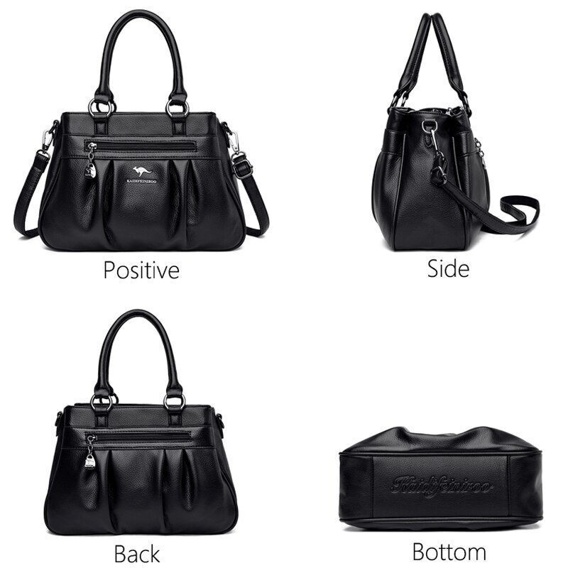 Handbag 3 Layers Leather Bags Big Capacity Tote Bag Women Vintage Shoulder Bags