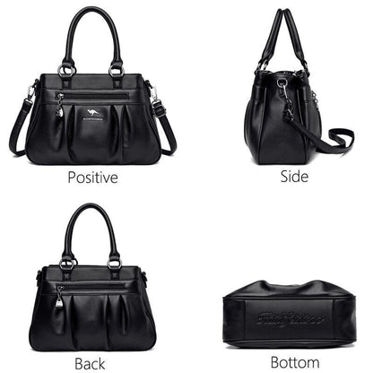 Handbag 3 Layers Leather Bags Big Capacity Tote Bag Women Vintage Shoulder Bags