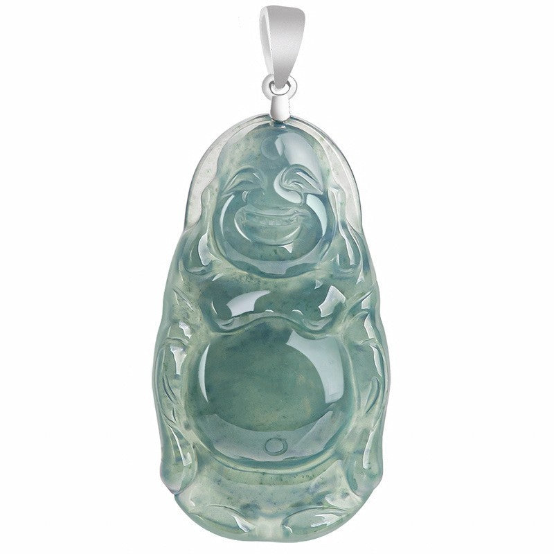 Natural Grade A Jade Jadeite Carving Maitreya Buddha Blessing Necklace Pendant