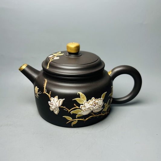 Vintage Chinese Yixing Purple Clay Teapot Zisha Ceremony Painted Nice Teaware