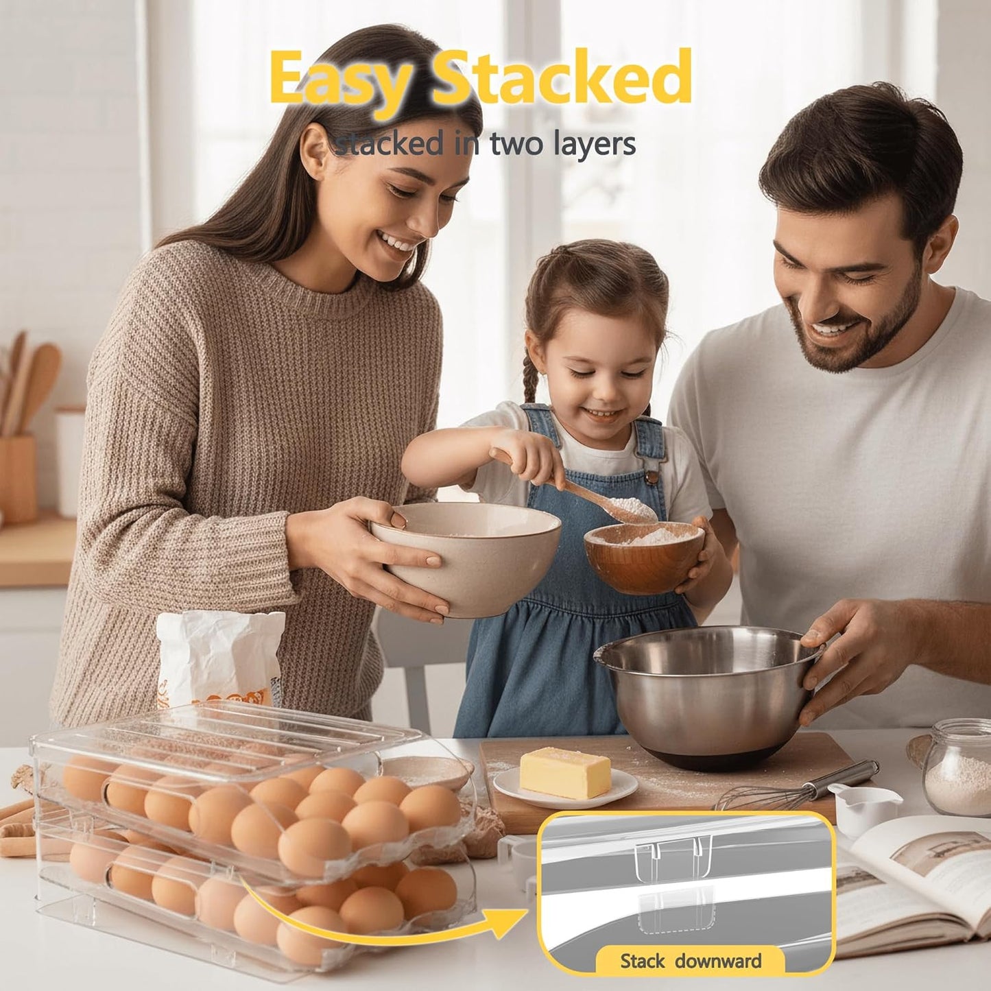 Egg Holder for Fridge, Automatic Steady Rolling Egg Container with Soft Bumpers