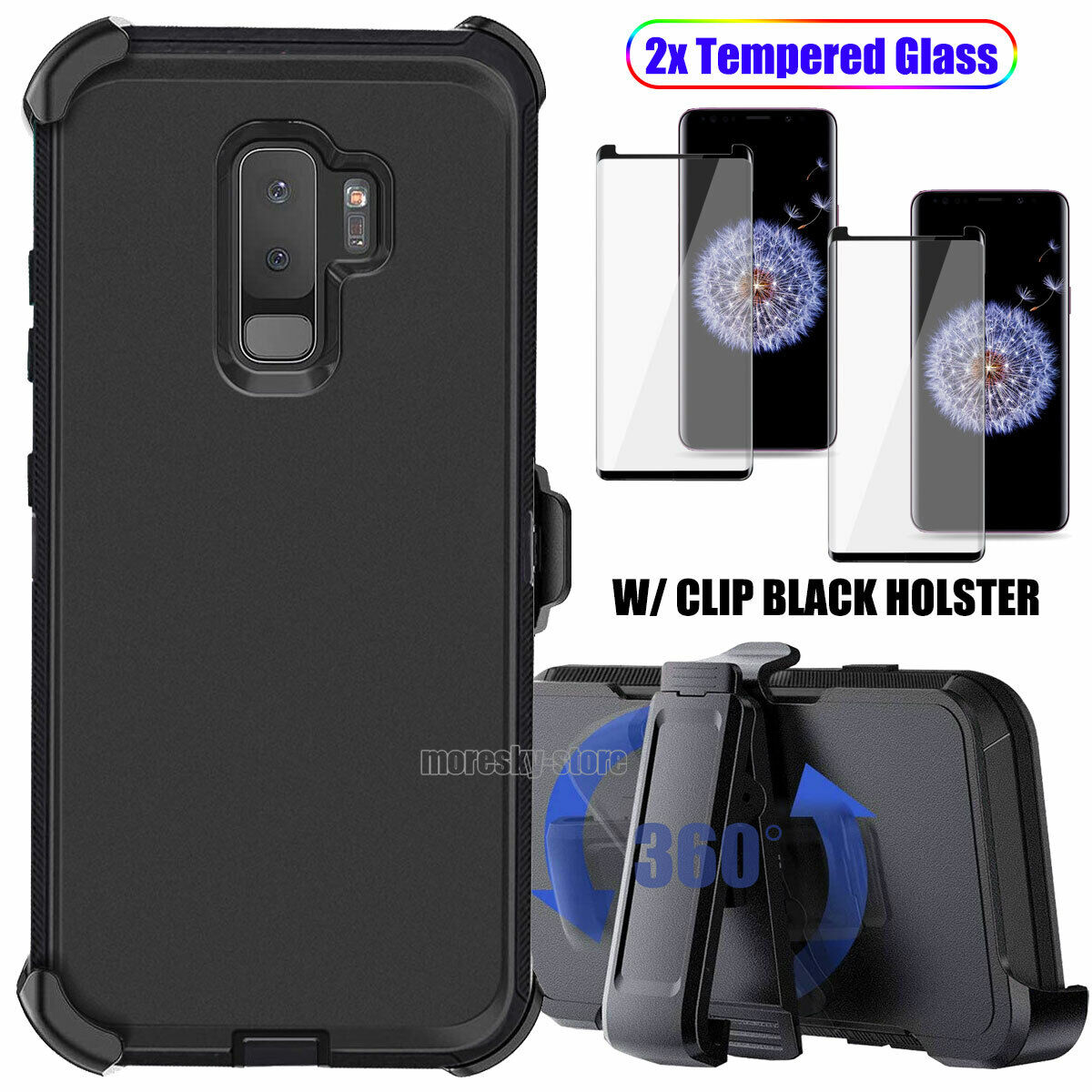 Case Clip Holster Cover,Tempered Glass Protector For Samsung Galaxy S9 / S9 Plus