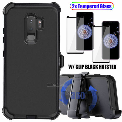 Case Clip Holster Cover,Tempered Glass Protector For Samsung Galaxy S9 / S9 Plus