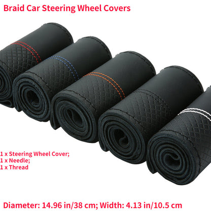 1PC Braid Car Steering Wheel Cover Case Cowhide Genuine Leather Vehicle DIY