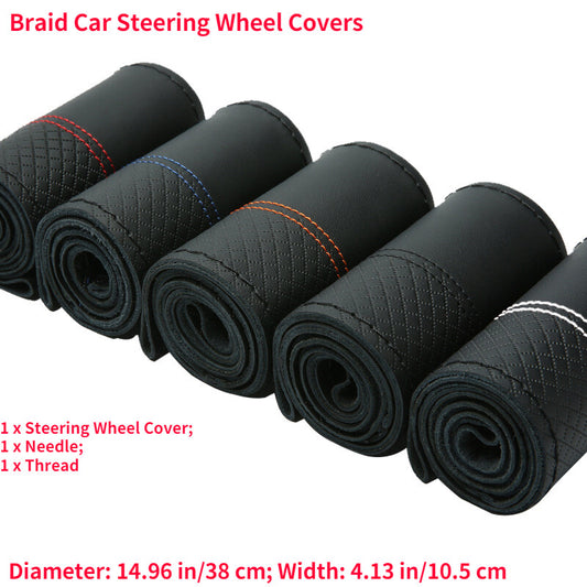 1PC Braid Car Steering Wheel Cover Case Cowhide Genuine Leather Vehicle DIY