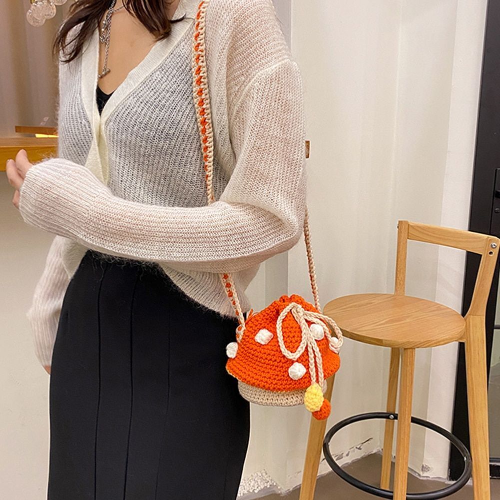 Women Shoulder Bag Knit Mushroom Style Crossbody Bags Casual Mini Purse 15*15*13