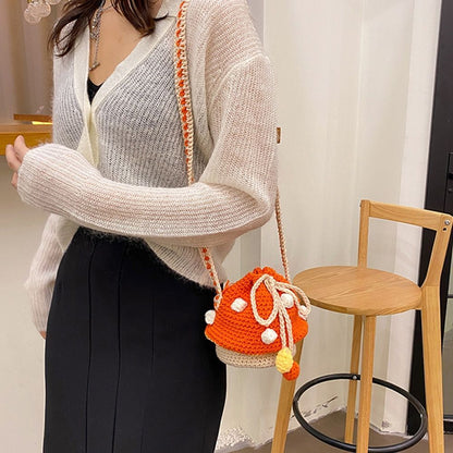 Women Shoulder Bag Knit Mushroom Style Crossbody Bags Casual Mini Purse 15*15*13