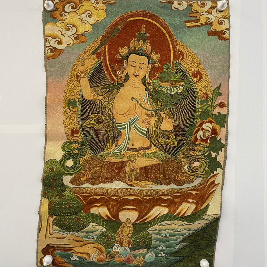 Ancient Tangka Embroidery Guanyin Bodhisattva in Tibet, China 60*90CM（文殊菩萨）
