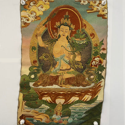 Ancient Tangka Embroidery Guanyin Bodhisattva in Tibet, China 60*90CM（文殊菩萨）