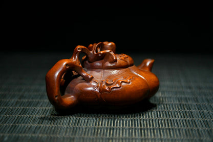 Chinese Boxwood Carving Teapot Statue Home Decorative Collection Art Gifts