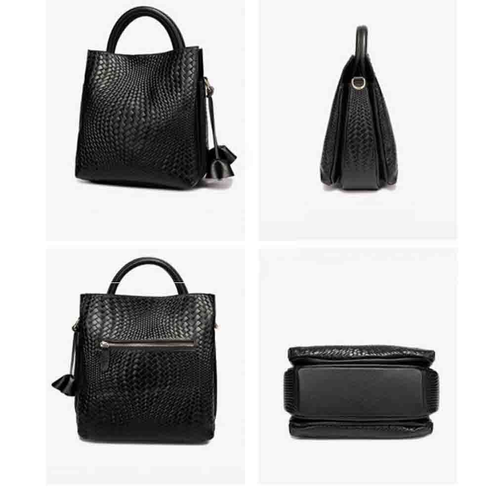 Fashion Bucket Bag Genuine Leather Handbag Purses Soft Casual Tote Bags Cotton