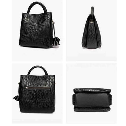 Fashion Bucket Bag Genuine Leather Handbag Purses Soft Casual Tote Bags Cotton