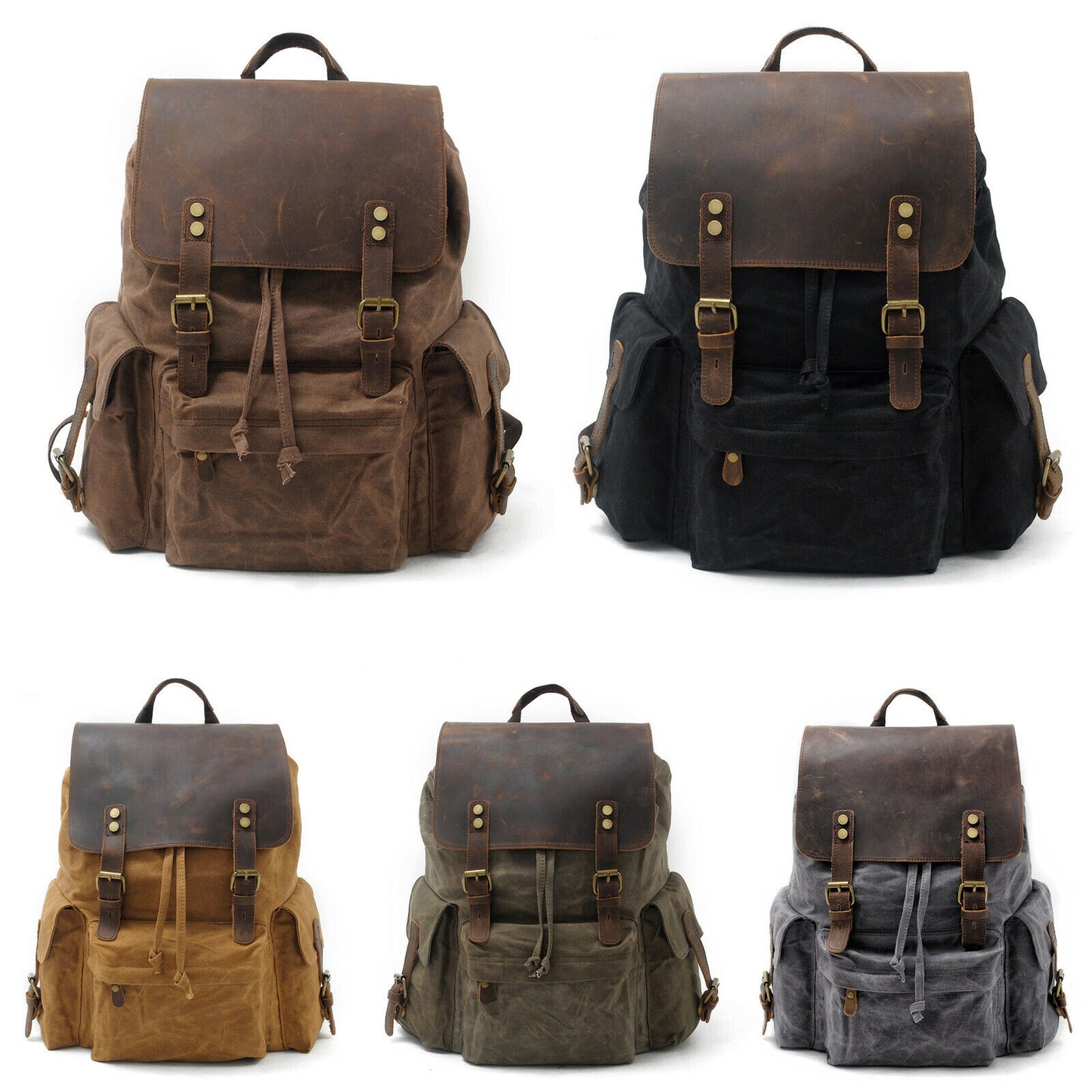 Water Resisant Vintage Waxed Canvas Backpack Hiking Travel Bag 15" Laptop Bag