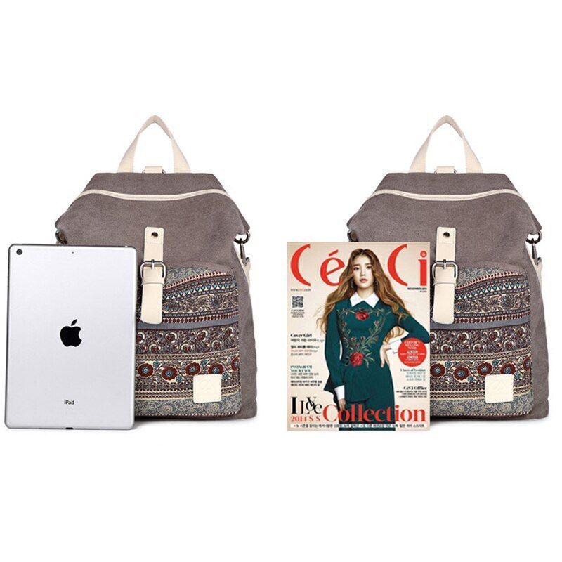 Canvas Backpack Flower Embroidery School Bag Traveling Purse 30*13*38CM Red/Blue