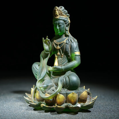 Vintage Antique Peking Glass Buddha Figurine Carving Zen Kwan Yin Statue Opening