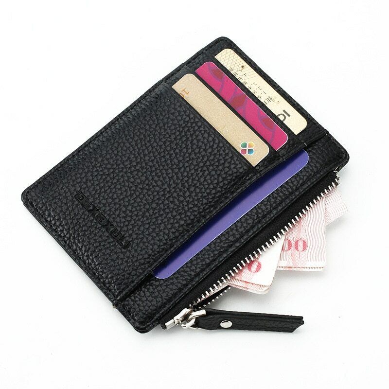 Unisex ID Card Holder Business Credit Card Case Portable Zippper Wallet Leather
