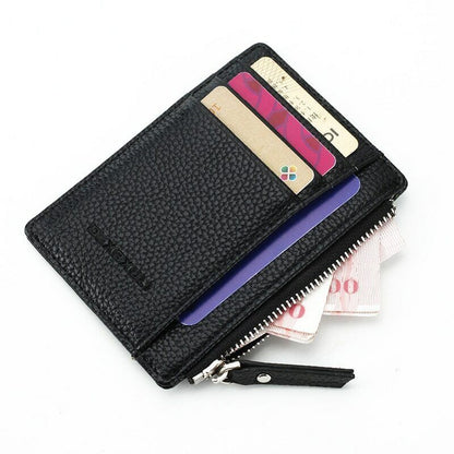 Unisex ID Card Holder Business Credit Card Case Portable Zippper Wallet Leather