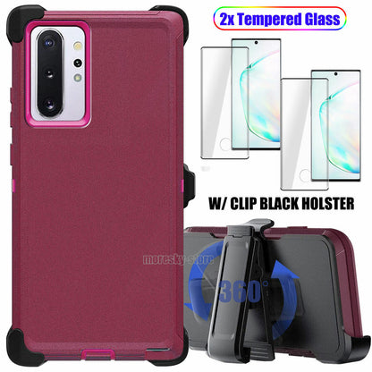For Samsung Galaxy Note10 Plus 5G Case Impact Clip Holster Cover, Tempered Glass
