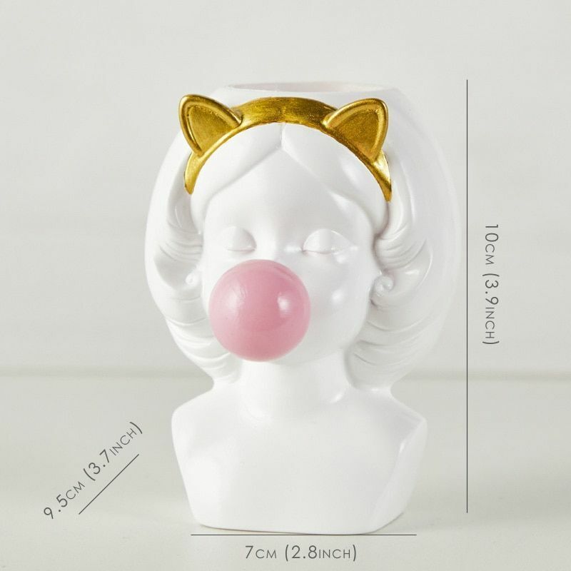 Resin Vase Cute Girl Bubble Gum Figurine Decorative Plant Flower Pot Modern Home