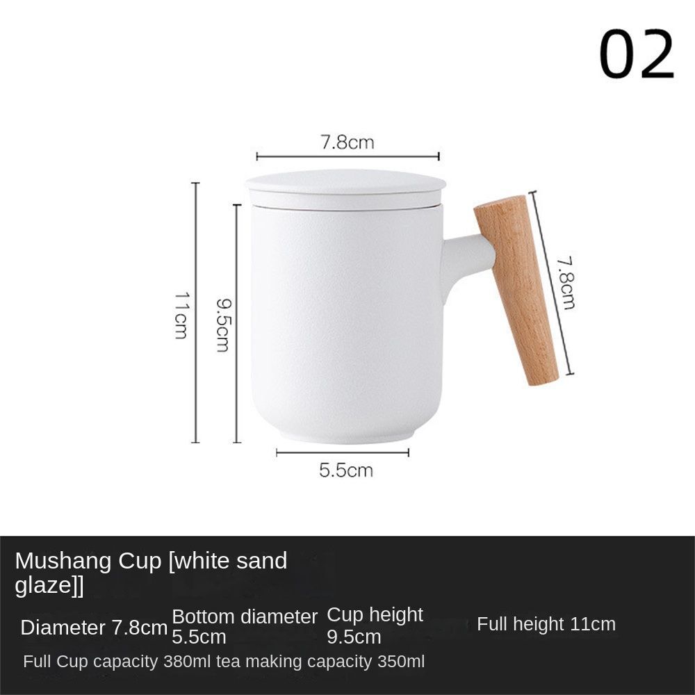 Mug 350ml Ceramic Wood Teacups W/ Lid & Filter Tea Separation Large Capacity Cup