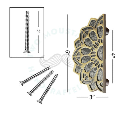 Set of 2 Antique Look Mandala Style Brass Door Handle Pair