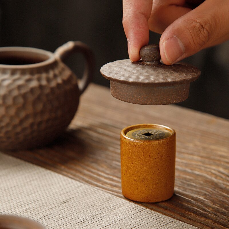 1pc Ceramic Copper Coin Cover Purple Clay Pot Cover Holder Kung Fu Tea Utensils