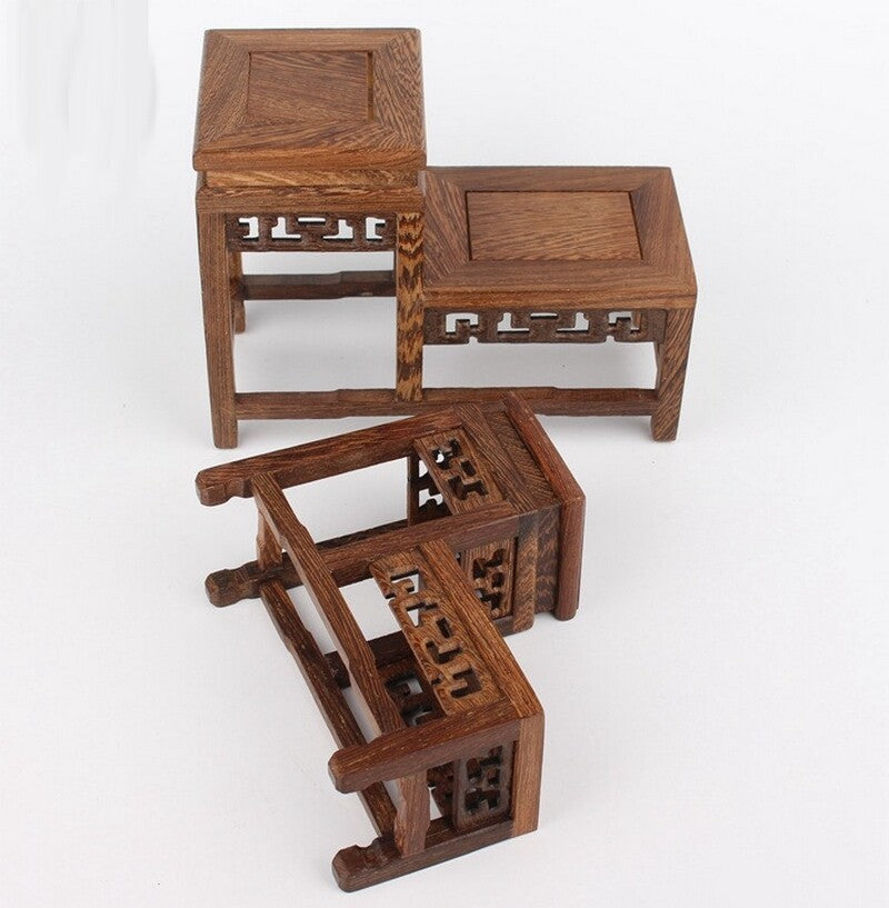 Wenge Wood 2 Base Fishbowl Stand Bonsai Teapot Stone Vase Flower Rack