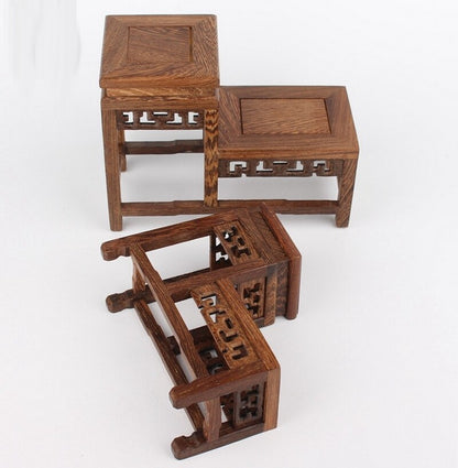 Wenge Wood 2 Base Fishbowl Stand Bonsai Teapot Stone Vase Flower Rack