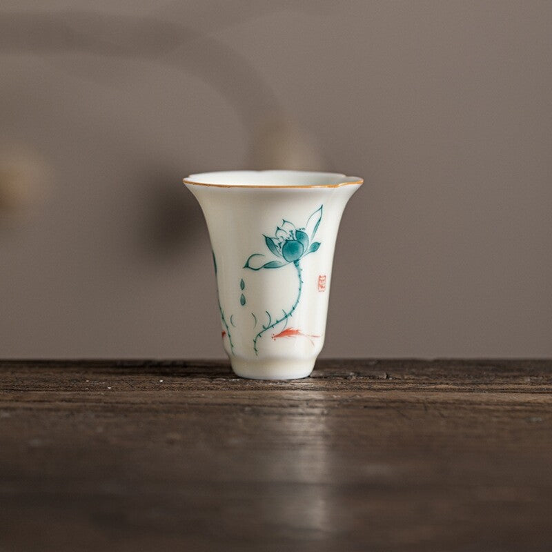 Ceramic Tea Cup Handpainted Chinese Kungfu Cup Scent Cup Floral Designing 45ml