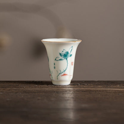 Ceramic Tea Cup Handpainted Chinese Kungfu Cup Scent Cup Floral Designing 45ml