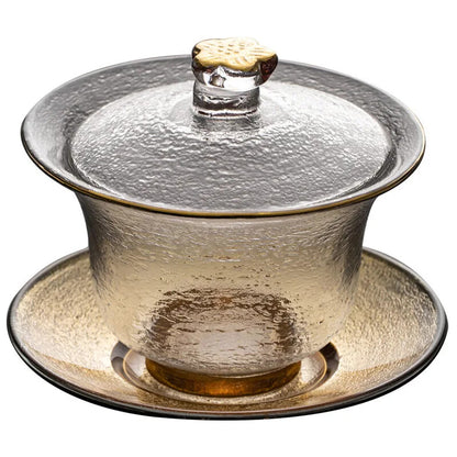 200ml Crystal Glass Gaiwan Hammered Gold Tea Bowl Heat Resistant Kung Fu Tea Set