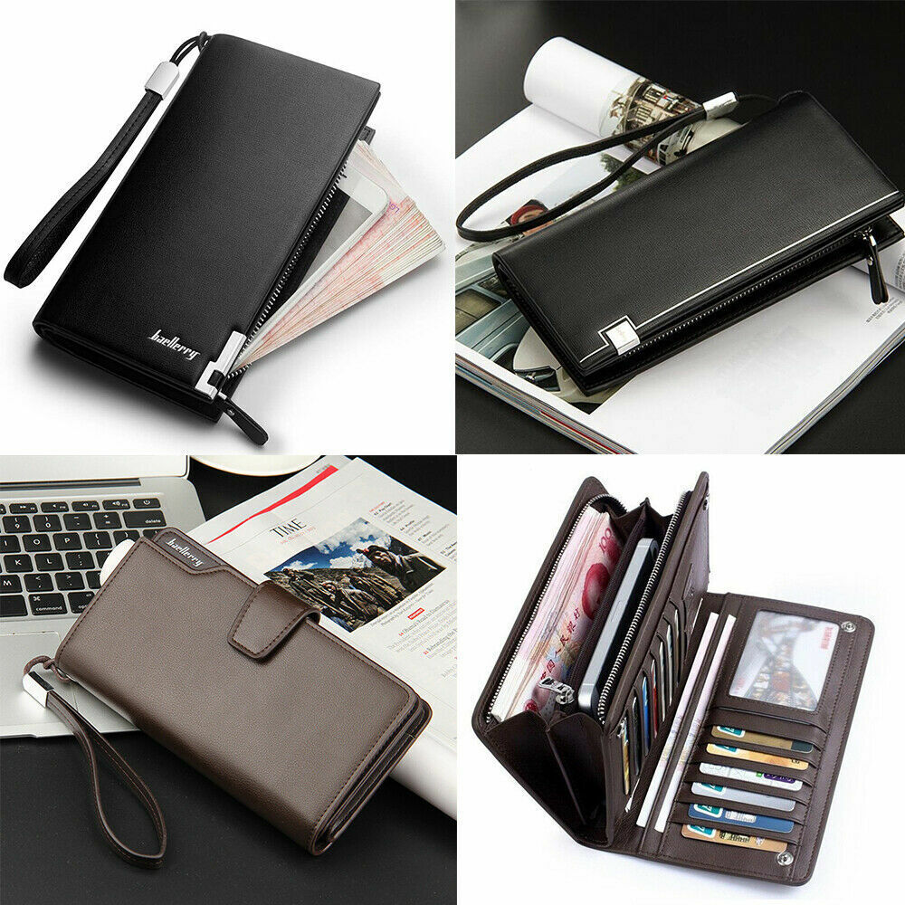 Men's Bifold Leather Wallet Long Zip Clutch Purse Credit ID Card Holder Handbag