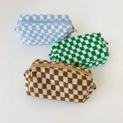 Lattice Cosmetic Bag Knitted Fabric Makeup Organizer Travel Toiletry Beauty Case