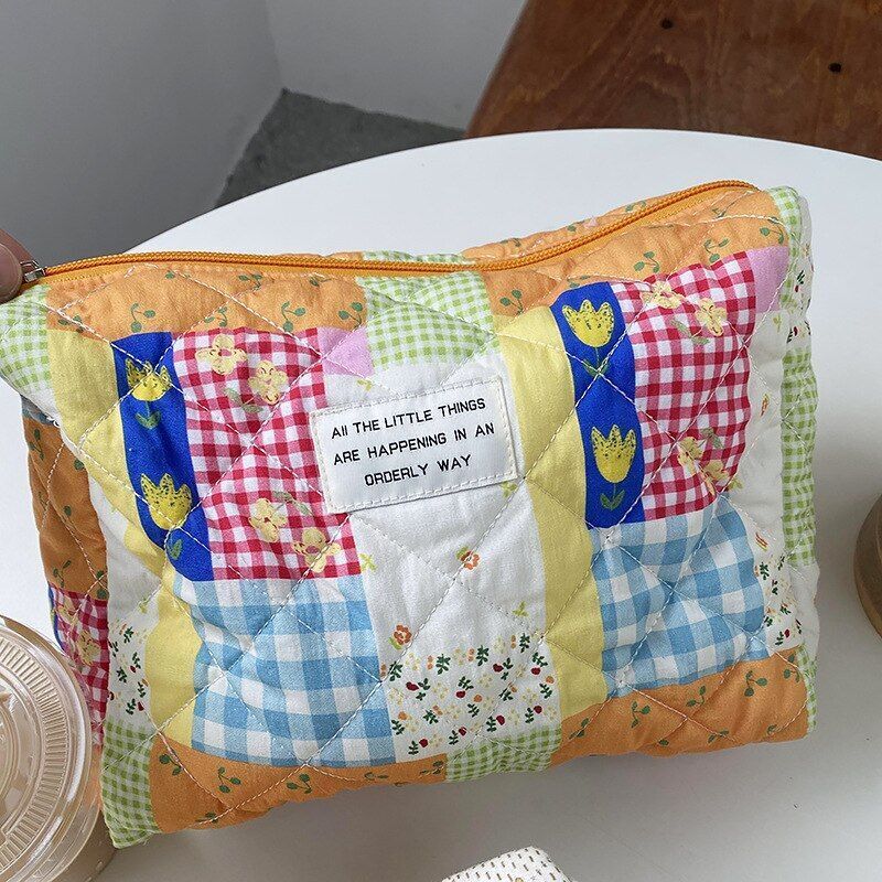 Make Up Bag Portable Toiletry Bag Large Cosmetic Pouch Cotton Zipper Beauty Case