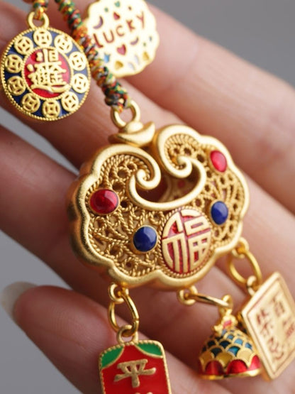 Ruyi Lock Car Pendant Enamel Peace Blessing Rearview Mirror Hanging Ornament