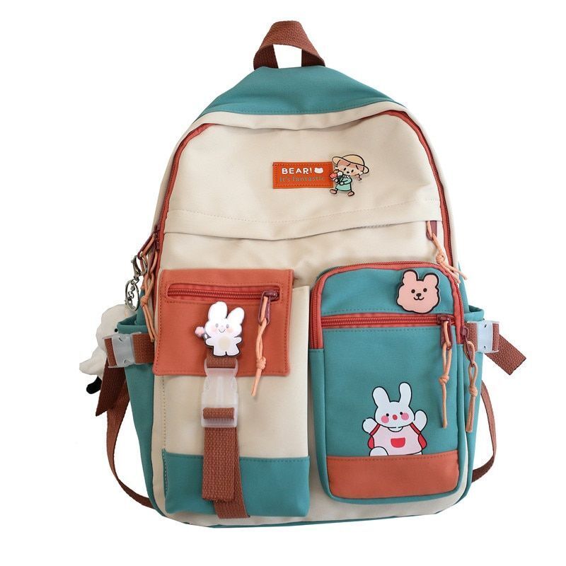 Badge Buckle Backpack Waterproof Patchwork Fancy Student Book Bags 30*41*13 CM