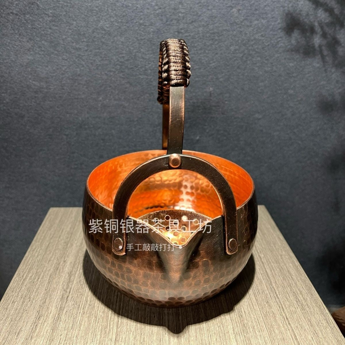 Pure Copper 550ml Tea Kettle Vintage Hammered Handle Pot