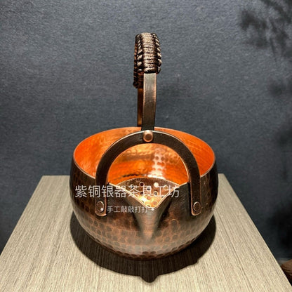 Pure Copper 550ml Tea Kettle Vintage Hammered Handle Pot