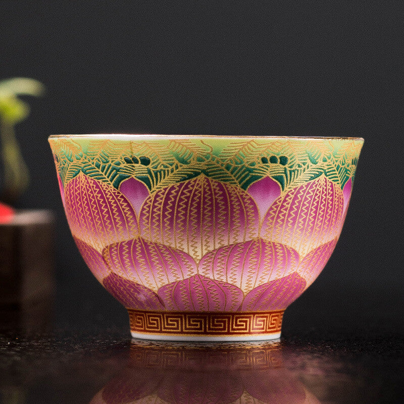 master cup porcelain lotus flower print Chinese kungfu tea cup ceramic cup 85ml